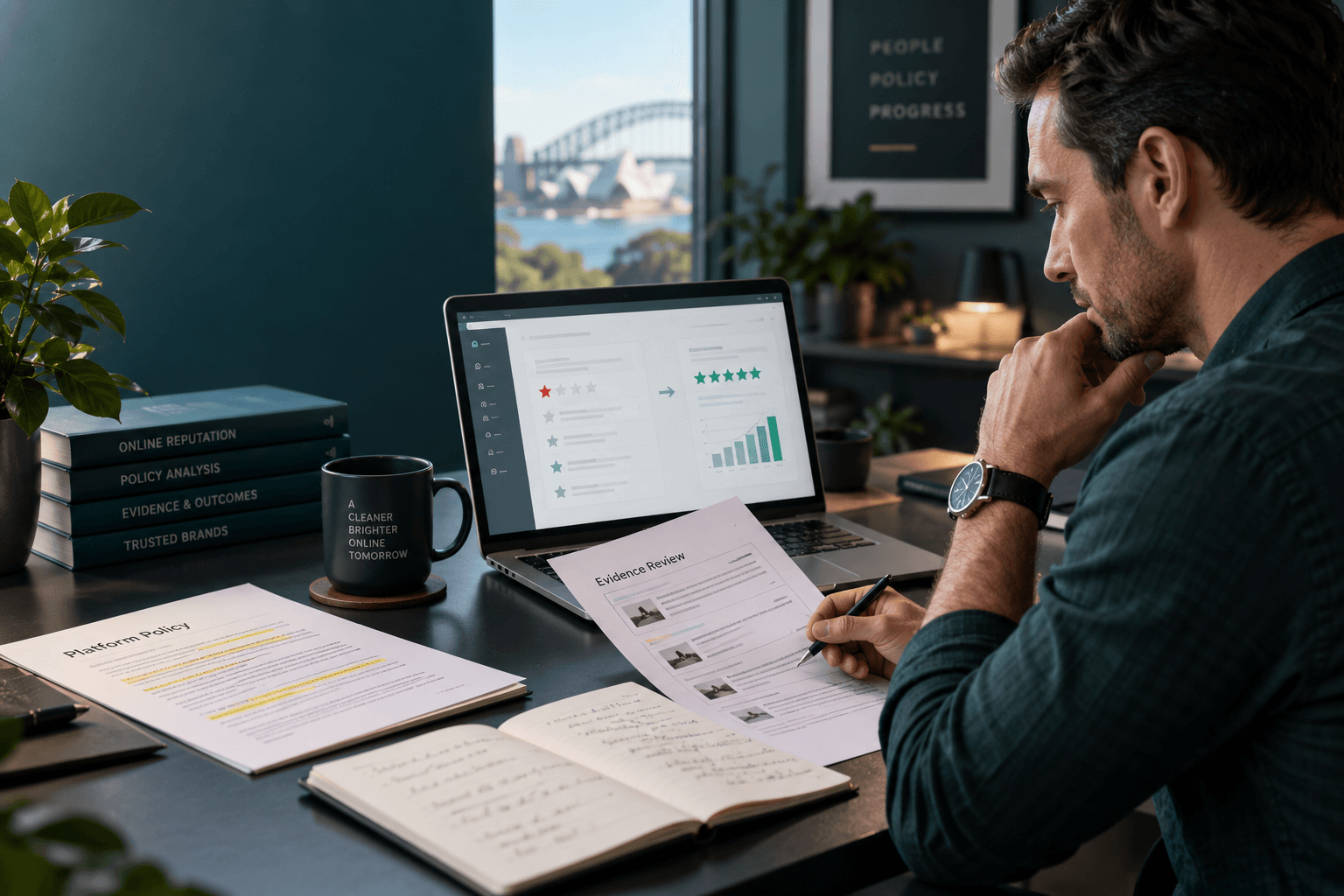 Reputed senior policy and evidentiary review specialist examining Google review breach documents and platform bylaws in Sydney